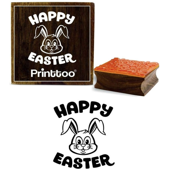 Printtoo Scrap-Booking Square Happy Easter Bunny Face Pattern Wooden Rubber Stamp-2 x 2 Inches