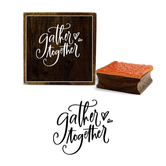 Printtoo Scrap Card Print Gather Together Text Design Square Wooden Rubber Stamp-4 x 4 Inches