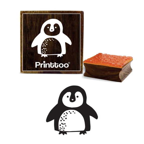 Printtoo Scrap-booking Baby Penguin Pattern Square Wooden Rubber Stamp Diary Card-3 x 3 Inches