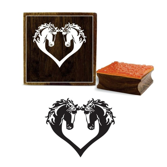 Printtoo Scrap-booking Horse Heart Shape Wooden Rubber Square Stamp Craft Textile-3 x 3 Inches