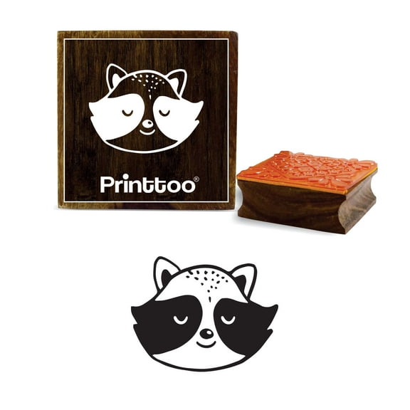 Printtoo Scrap- booking Racoon Animal Face Design Square Wooden Rubber Stamp-5 x 5 Inches