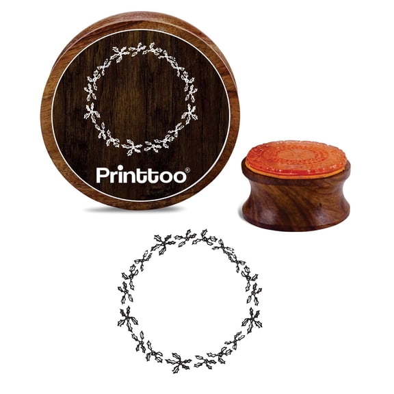 Printtoo Scrap-booking Round Leaf Border Pattern Diary Card Wooden Rubber Stamp-2 Inch