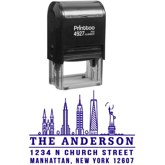 Printtoo Self Inking Custom Address With New York Travel Places Personalized Rubber Stamp-Violet