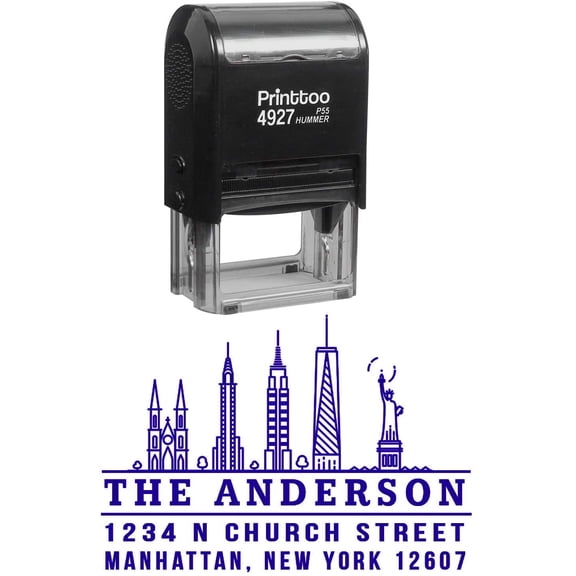 Printtoo Self Inking Custom Address With New York Travel Places Personalized Rubber Stamp-Violet