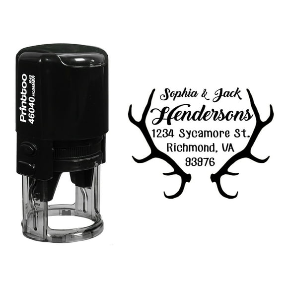 Printtoo Self Inking Custom Round Address Return Rubber Stamp Elk Antlers Personalized Stamper-Black