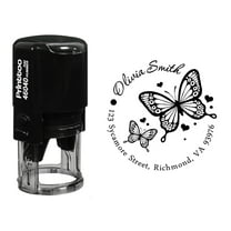 Printtoo Self Inking Custom Round Butterfly & Heart Design Address Rubber Stamp Personalized Stamper-Black