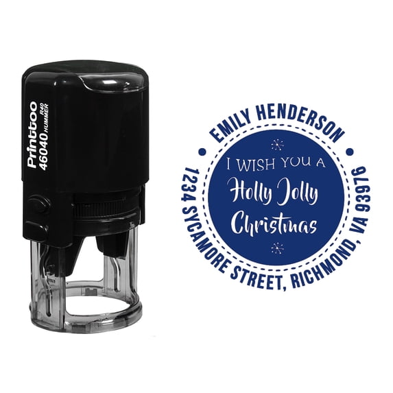Printtoo Self Inking Custom Round Christmas Wishes Return Address Rubber Stamp Personalized Stamper-Blue