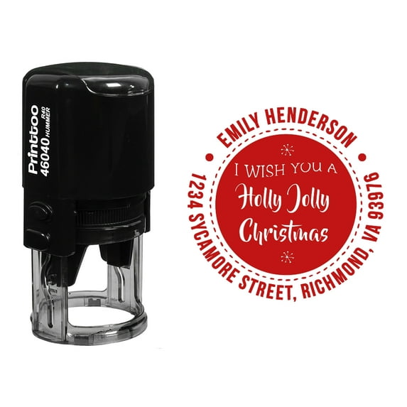 Printtoo Self Inking Custom Round Christmas Wishes Return Address Rubber Stamp Personalized Stamper-Red