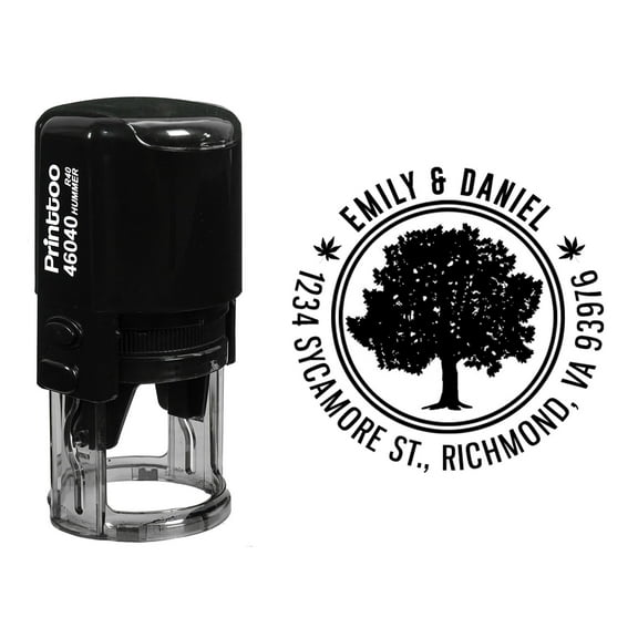 Printtoo Self Inking Custom Round Family Address Return Rubber Stamp Tree Design Personalized Stamper-Black