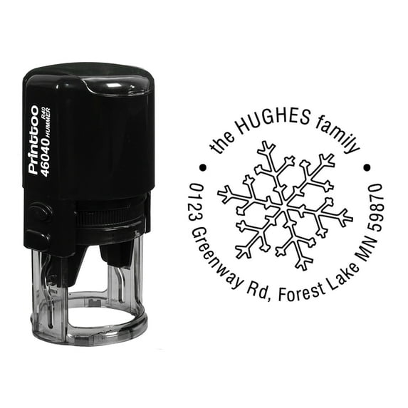 Printtoo Self Inking Custom Round Family Return Address Rubber Stamp Snowflake Personalized Stamper-Black