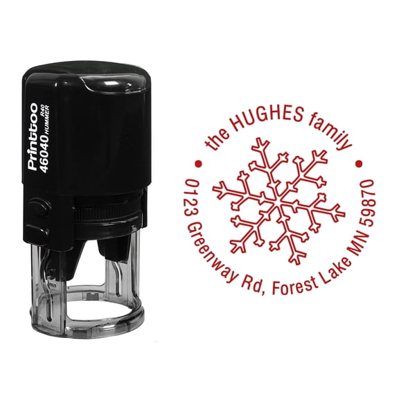 Printtoo Self Inking Custom Round Family Return Address Rubber Stamp Snowflake Personalized Stamper-Red