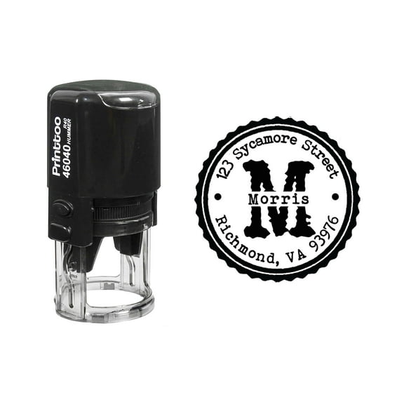 Printtoo Self Inking Custom Round Return Address Rubber Stamp Initial Monogram Personalized Stamper-Black