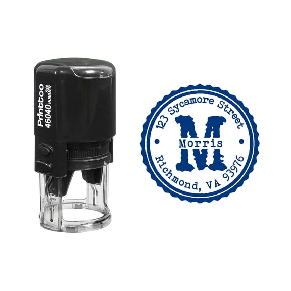 Printtoo Self Inking Custom Round Return Address Rubber Stamp Initial Monogram Personalized Stamper-Blue