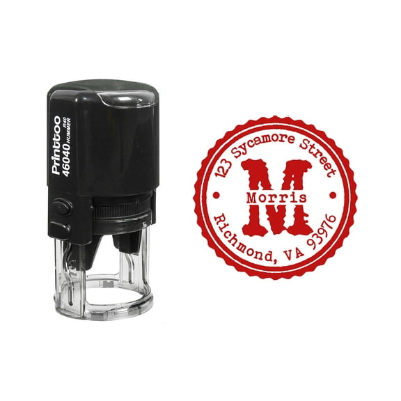 Printtoo Self Inking Custom Round Return Address Rubber Stamp Initial Monogram Personalized Stamper-Red
