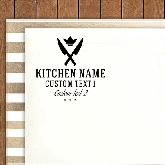 Printtoo Self Inking Custom Text Round Rubber Stamp Crossed Knives Clipart Personalized Business Stamper