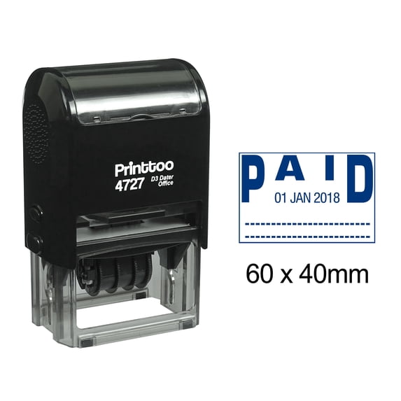 Printtoo Self Inking Date Rubber Stamp With Paid Text Office Stationery Dater Stamp-Blue