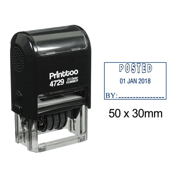Printtoo Self Inking Dater Stamp With Posted By Text And Signature Space Document Rubber Stamp-Blue