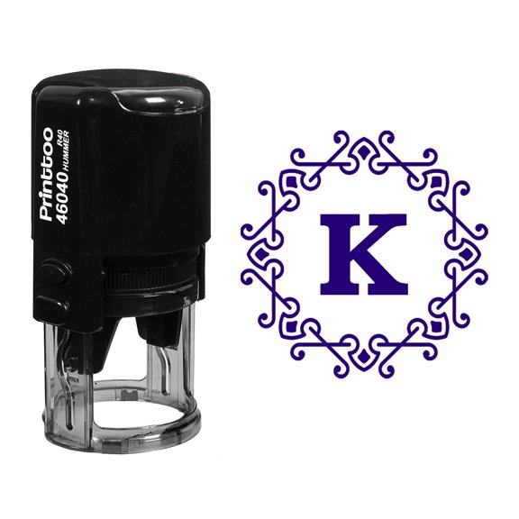 Printtoo Self Inking Office Stationary Octagon Celtic Swirl Frame Alphabet K Monogram R-40 Rubber Stamp-Violet