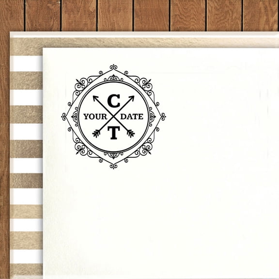 Printtoo Self Inking Round Custom Save The Date Rubber Stamp Arrow Design Personalized Stamper Gift Idea