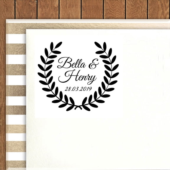 Printtoo Self Inking Round Custom Save The Date Rubber Stamp Laurel Wreath Personalized Stamper Gift Idea