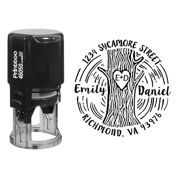 Printtoo Self Inking Round Custom Tree Address Rubber Stamp Personalized Wedding Invitation Stamper