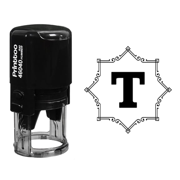 Printtoo Self Inking Rubber Stamp Octagon Celtic Swirl Frame Alphabet T Monogram Initial R-40 Office Stationary