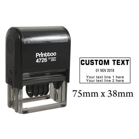 Printtoo Self Inking With Custom Text Date Stamp Office Stationery Dater Rubber Stamp-Black