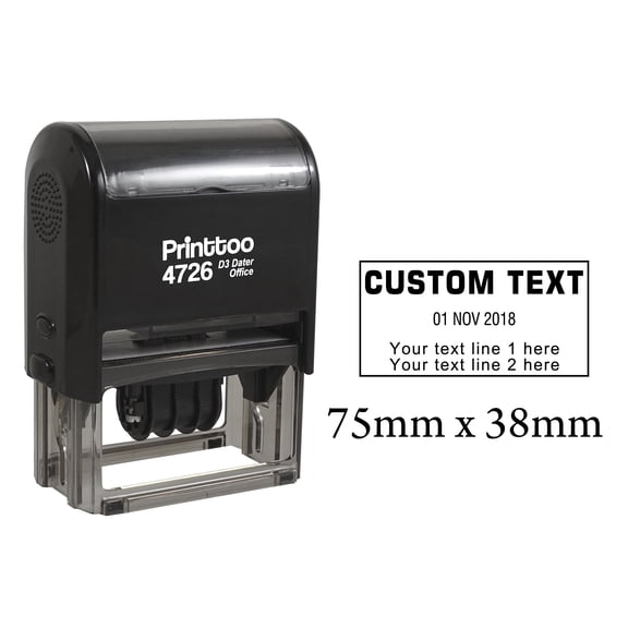 Printtoo Self Inking With Custom Text Date Stamp Office Stationery Dater Rubber Stamp-Black