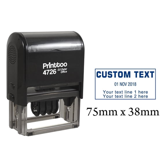 Printtoo Self Inking With Custom Text Date Stamp Office Stationery Dater Rubber Stamp-Blue