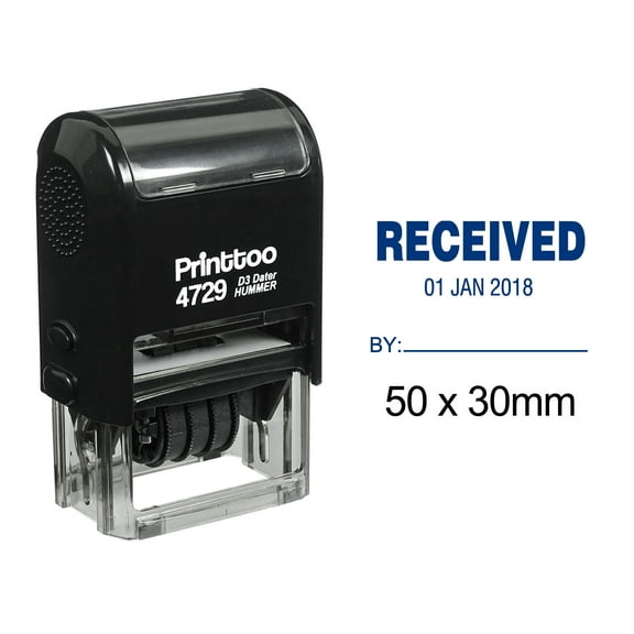 Printtoo Self Inking With Received By Text Date And Sign Space Document Dater Rubber Stamp-Blue