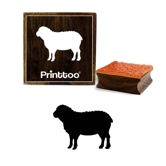 Printtoo Sheep Design Square Brown Wooden Rubber Stamp Diary Card Print Block-2 x 2 Inches