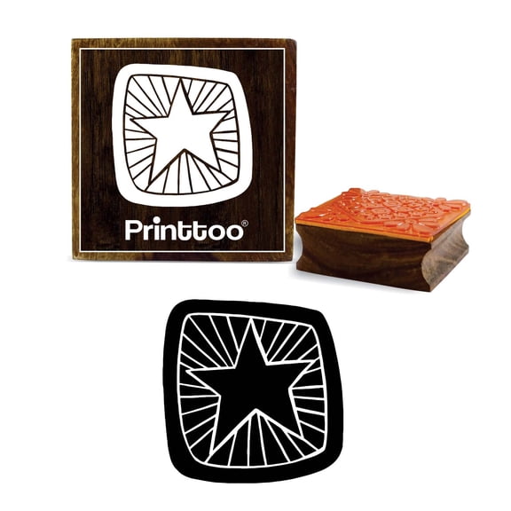 Printtoo Shining Star Pattern Square Wooden Rubber Stamp Diary Card Craft Block-2 x 2 Inches