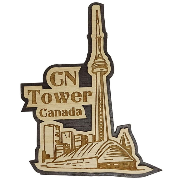 Printtoo Souvenir Gift Collectibles CN Tower Canada Engraved Wooden Fridge Magnet