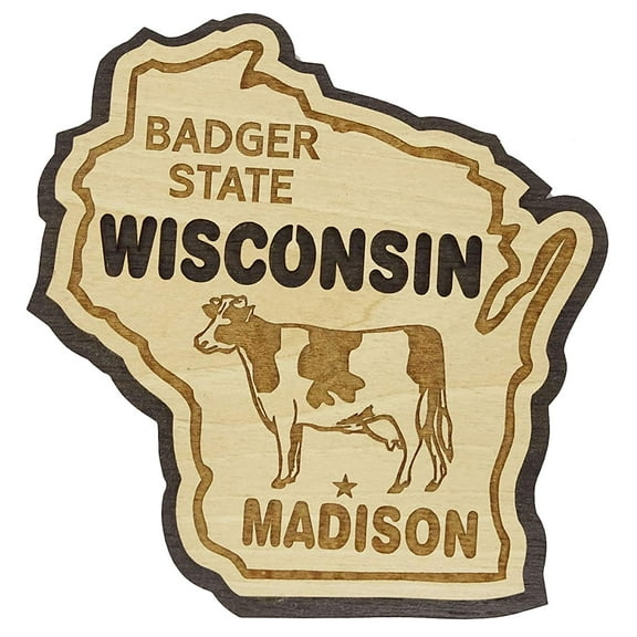 Printtoo Souvenir Wooden Badger State Wisconsin Madison Engraved Fridge Magnet