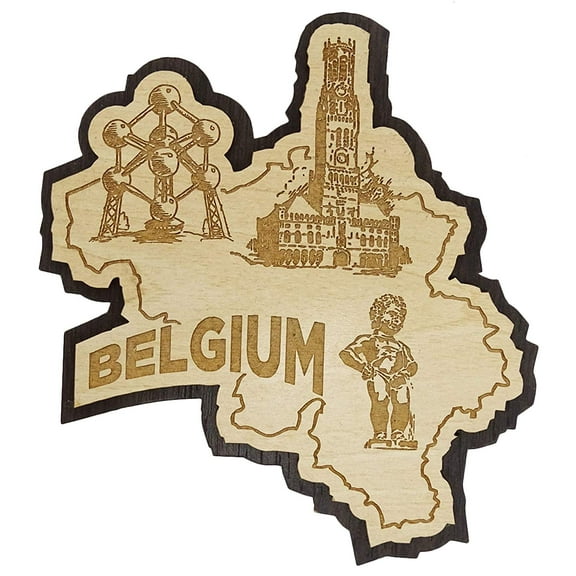 Printtoo Souvenir Wooden Belgium Map Fridge Magnet Engraved Gift Collectibles