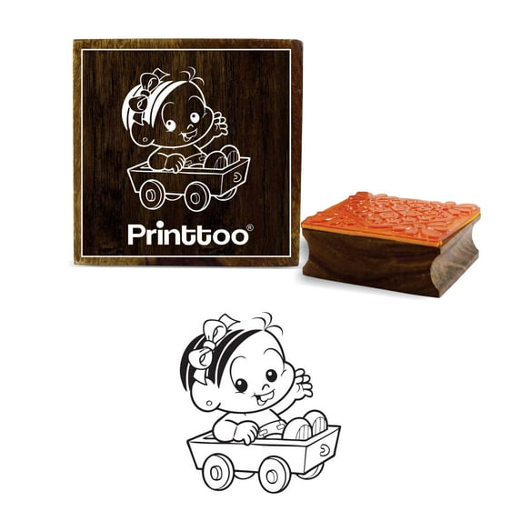 Printtoo Square Baby Girl Design Brown Wooden Rubber Stamps Craft Textile Baby Shower Stamps-3 x 3 Inches