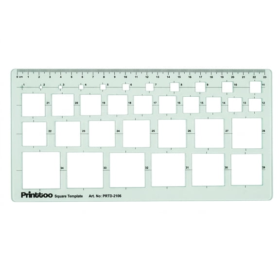 Printtoo Square Clear Template Ruler, 2mm Thick Green Acrylic Lightweight Measuring Stencil, Reusable Drawing and Drafting Tool for Geometry, School & Early Learning, Engineering Projects and Crafts