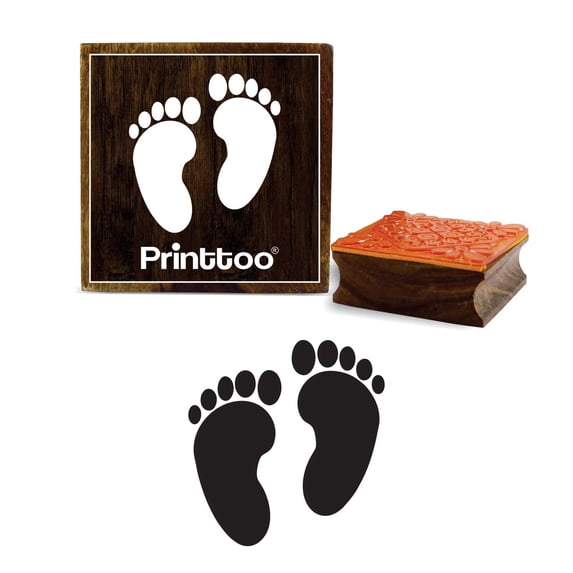Printtoo Square Stamp Feet Print Pattern Wooden Rubber Baby Shower Stamps Scrap-booking-5 x 5 Inches