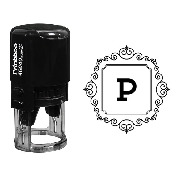 Printtoo Square Swirl Border P Alphabet Monogram Initial R-40 Self Inking Rubber Stamp Office Stationery