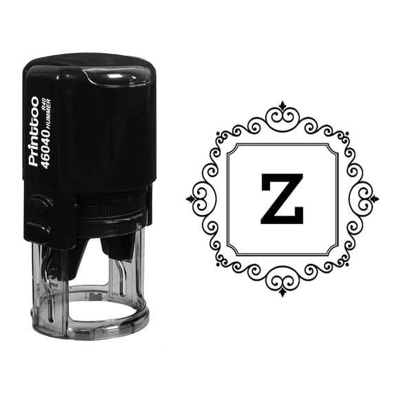 Printtoo Square Swirl Border Z Alphabet Monogram Initial R-40 Self Inking Rubber Stamp Office Stationary