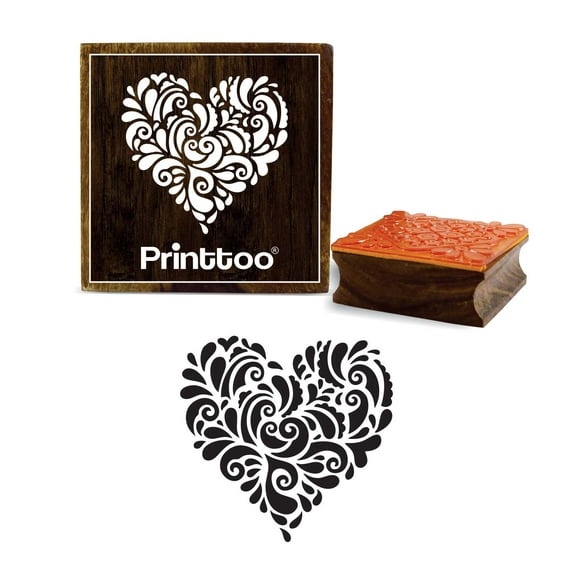 Printtoo Square Wooden Heart Pattern Textile Stamp Rubber Stamps Scrap-booking-5 x 5 Inches