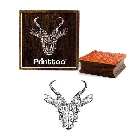 Printtoo Square Wooden Rubber Stamp Chinkara Face Pattern Scrap-booking Craft-2 x 2 Inches