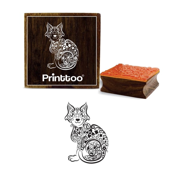 Printtoo Square Wooden Rubber Stamp Scrap-booking Cat Pattern Craft Textile Stamps-5 x 5 Inches