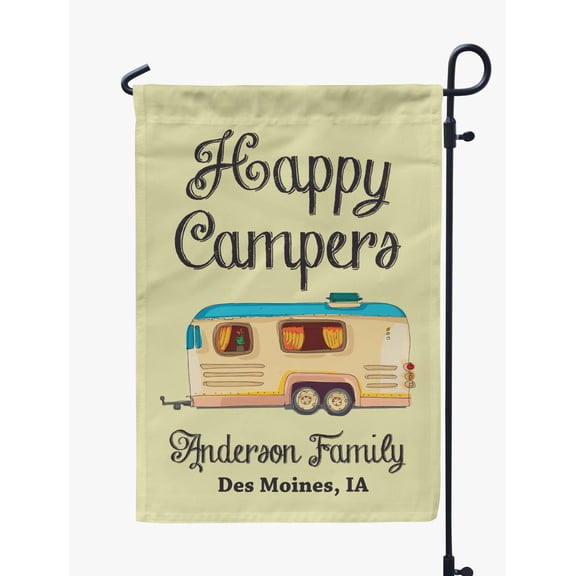 Printtoo Tan Happy Campers Big Travel Trailer Camping Flags Personalized Outdoor GardenFlagsCamp Decor Accessory Double SidedFlags12.5x18 Inches