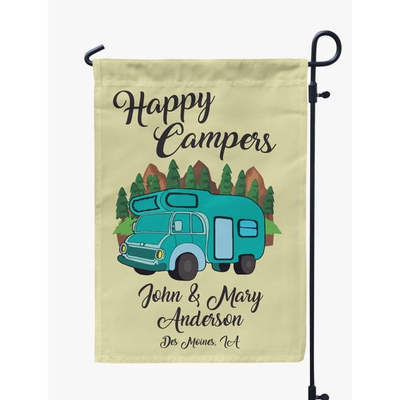 Printtoo Tan Happy Campers Class C Motorhome Camping Flags Personalized Outdoor GardenFlagsCamp Decor Accessory Double SidedFlags12.5x18 Inches