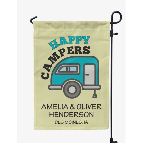 Printtoo Tan Happy Campers Retro Camp Trailer Camping Flags Personalized Outdoor GardenFlagsCamp Decor Accessory Double SidedFlags12.5x18 Inches