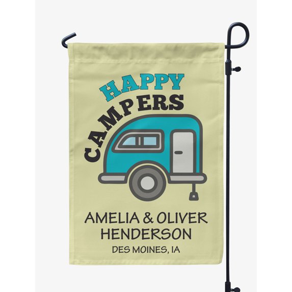 Printtoo Tan Happy Campers Retro Camp Trailer Camping Flags Personalized Outdoor GardenFlagsCamp Decor Accessory Double SidedFlags12.5x18 Inches
