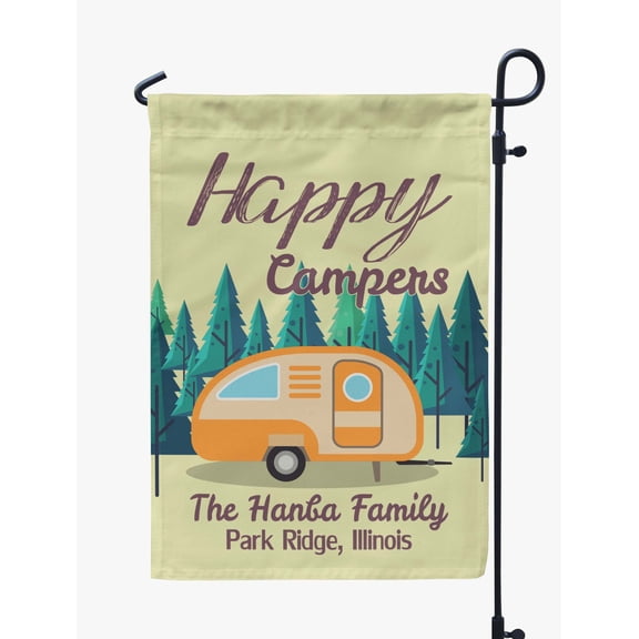Printtoo Tan Happy Campers Retro Camp Trailer CampingFlagCustom Personalized Camping Flags For Campers Double Sided CampsiteFlag