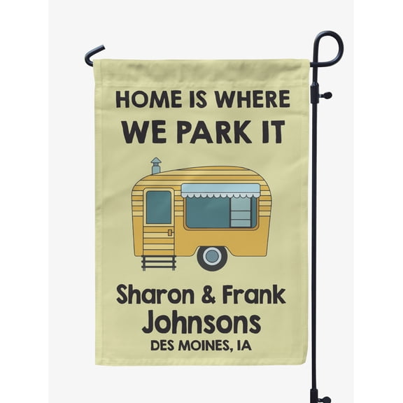 Printtoo Tan Home Is Where We Park It Retro Camp Trailer Camping Flags For Campers Personalized Double SidedFlag Outdoor Decor Sign CampsiteFlag