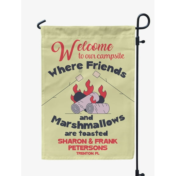 Printtoo Tan Welcome To Our Campsite Where Friends And Marshmallows Are Toasted Campsite Personalized Camping Flags For Campers Double Sided CampsiteFlagOutdoor GardenFlags